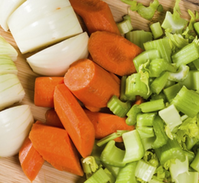 pile of diced onions carrots and celery