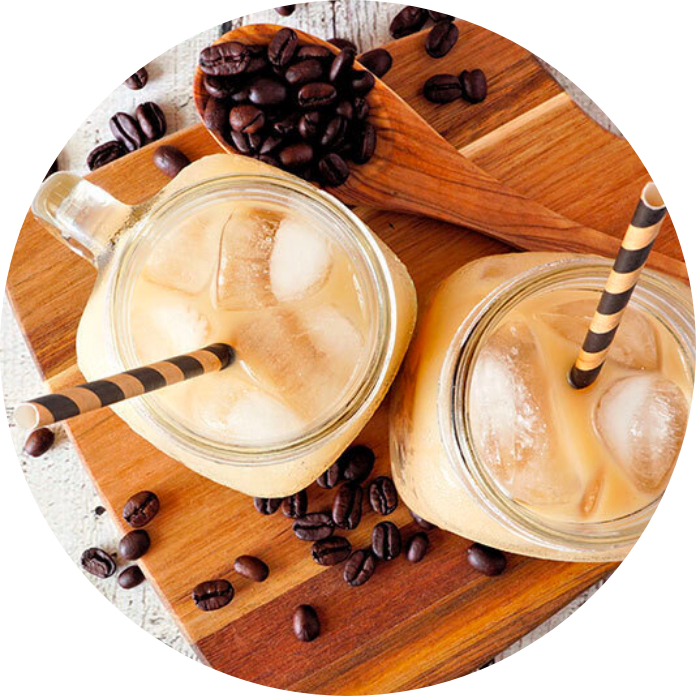 creamy iced coffee in glass mugs