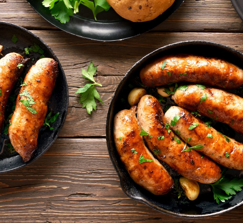 cooked brat sausages